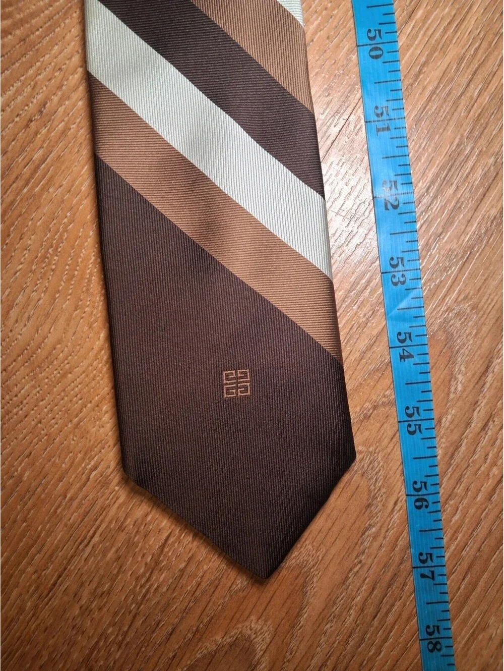 Givenchy Paris Silk Tie Brown Striped Multicolor Front Logo